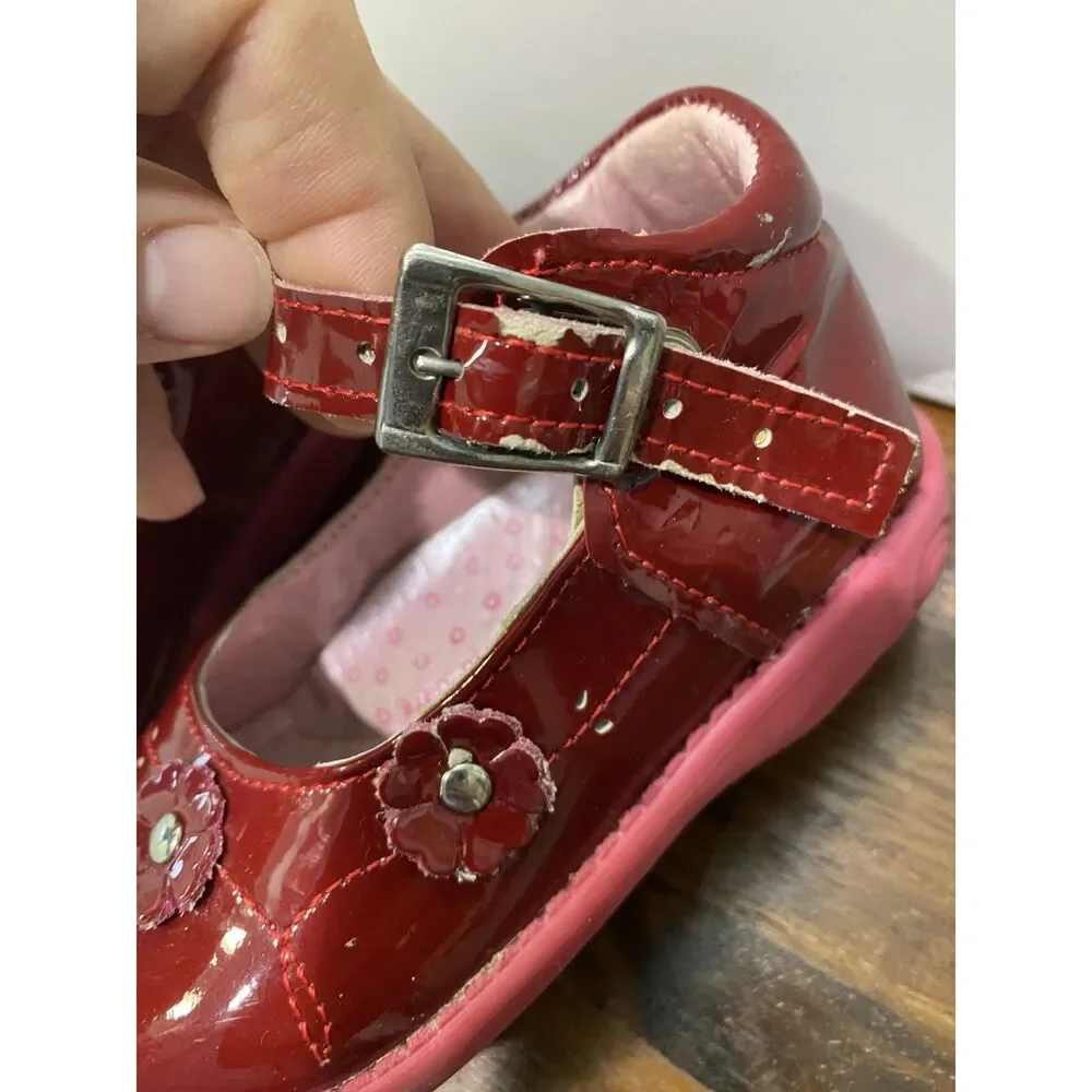Wizzy Burgundy Patent Leather T-Strap Mary Jane Shoes Coquette Toddler Size 6